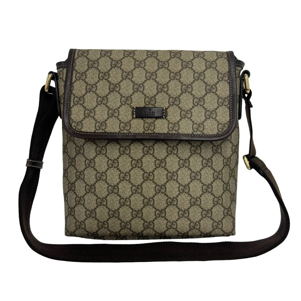 GUCCI GG Logo Pattern Flap Leather Shoulder Bag/Pouch/Sacoche for Women, Brow...